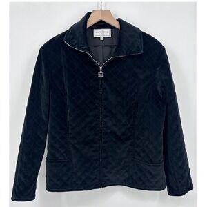 St. John Sport Vintage Black Velvet Quilted Jacket XL Minimalist Y2K Luxe Chic